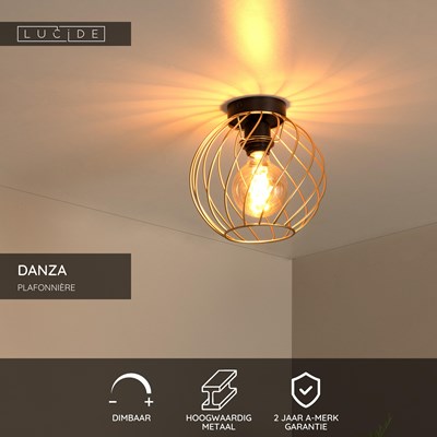 Lucide DANZA - Plafonnière - Ø 25 cm - 1xE27 - Mat Goud / Messing